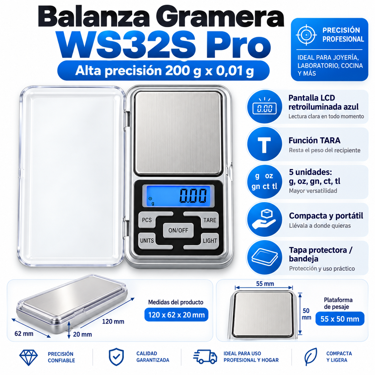 Pesa Gramera De Alta Precisión 200 Gramos WS32S Pro