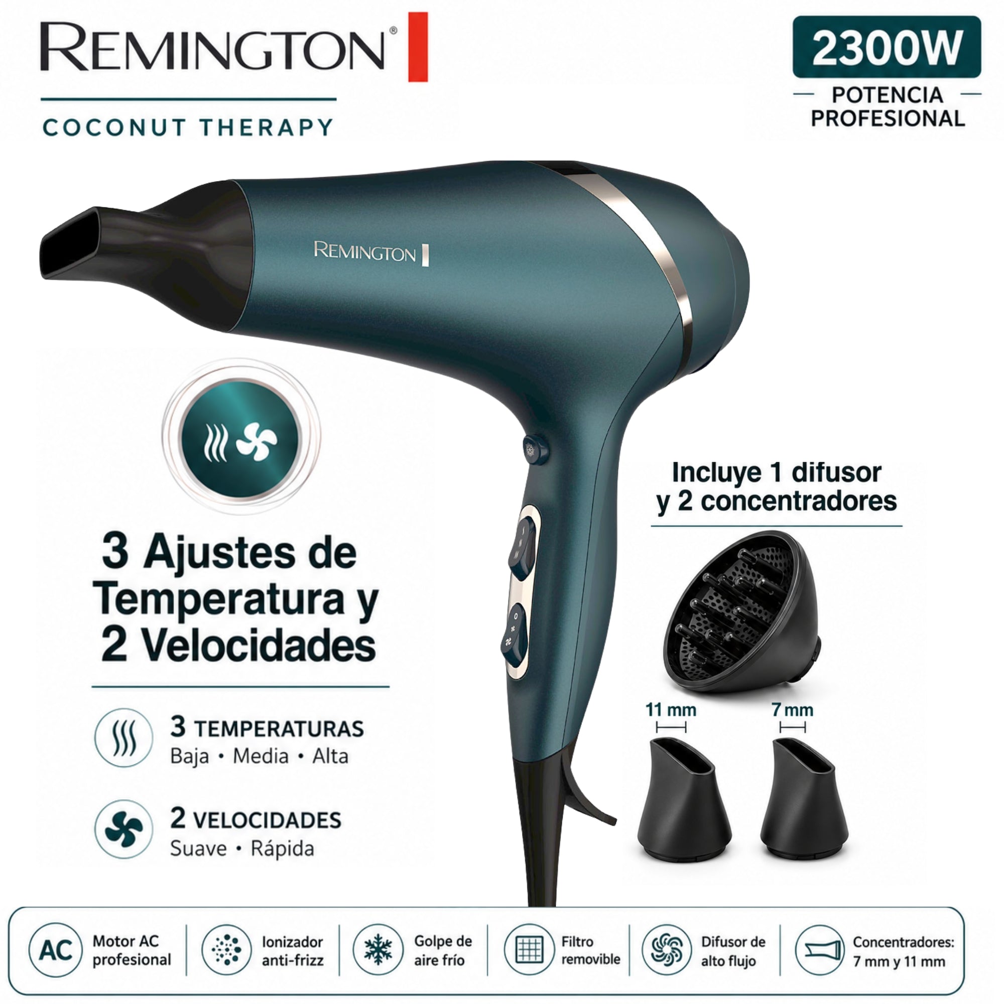 Secador Remington Coconut Therapy Ionizador Premium 2300W