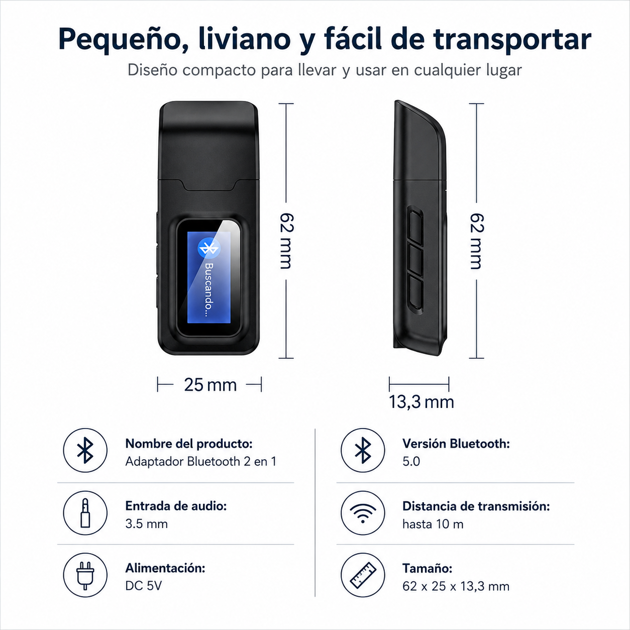 Transmisor y Receptor Bluetooth de Audio y Datos RX - TX  BT 5.0 Pantalla LCD