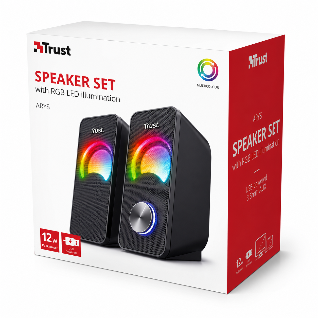 Parlantes USB con Luces RGB de 12W de Escritorio Trust Arys