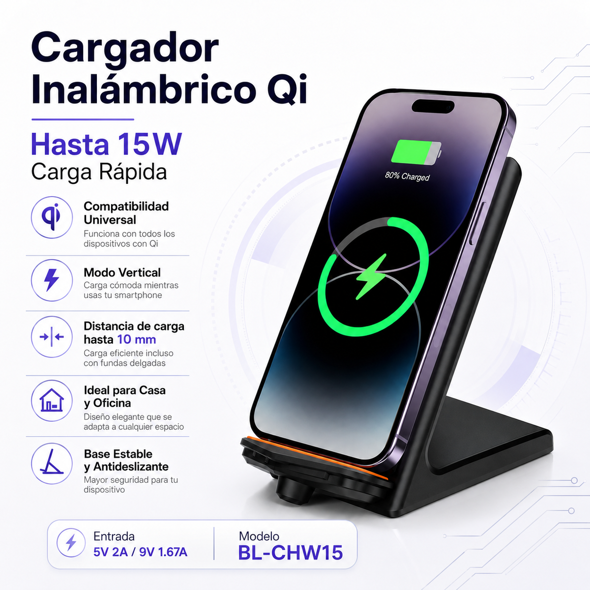 Cargador Inalambrico Qi 15W Carga Rapida Universal