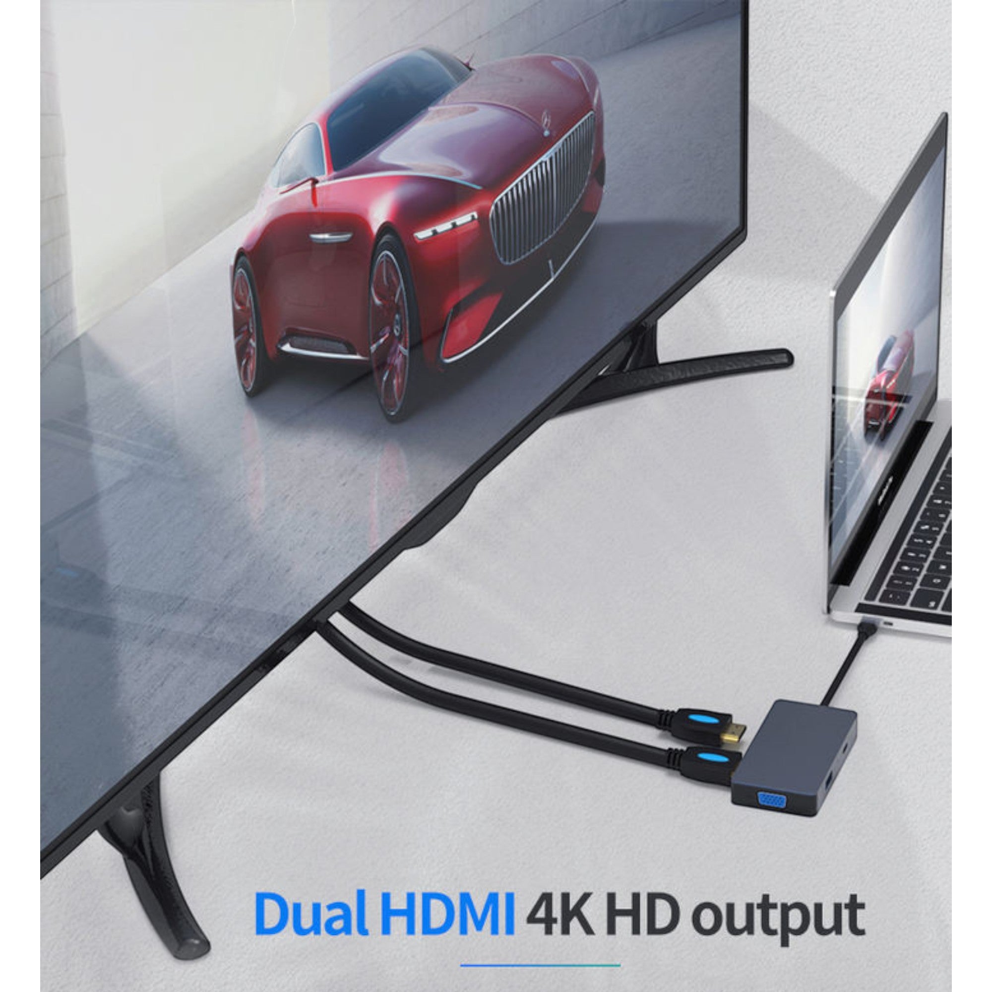 Hub Adaptador Type-C (5en1) 4K HDMI X2/ VGA/ Type-C/ USB 3.0