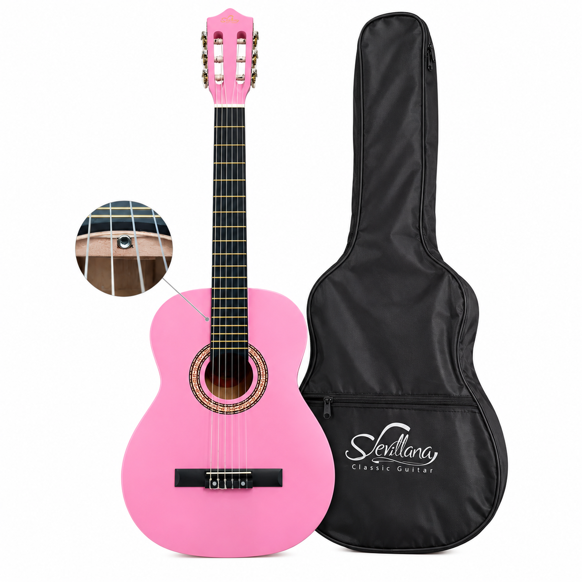 Guitarra Clásica Sevillana Rosada 30” Con Alma + Funda 8457