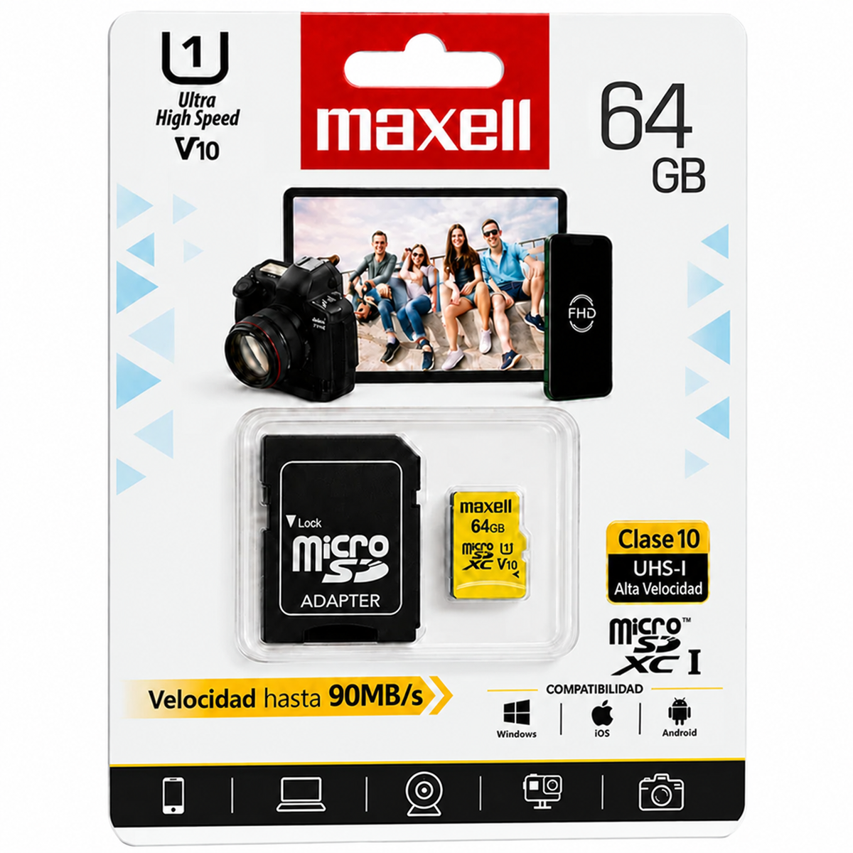 Memoria MicroSD Maxell 64GB Clase 10 High Speed UHS-1