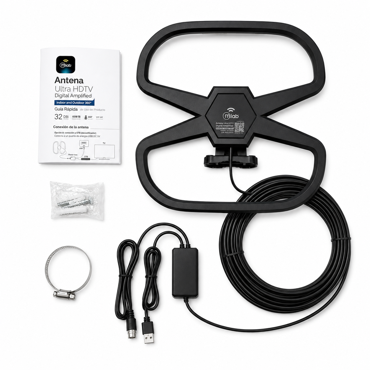 Antena de TV Digital HDTV Amplificada 32DBI / 10MT / Ext-Int
