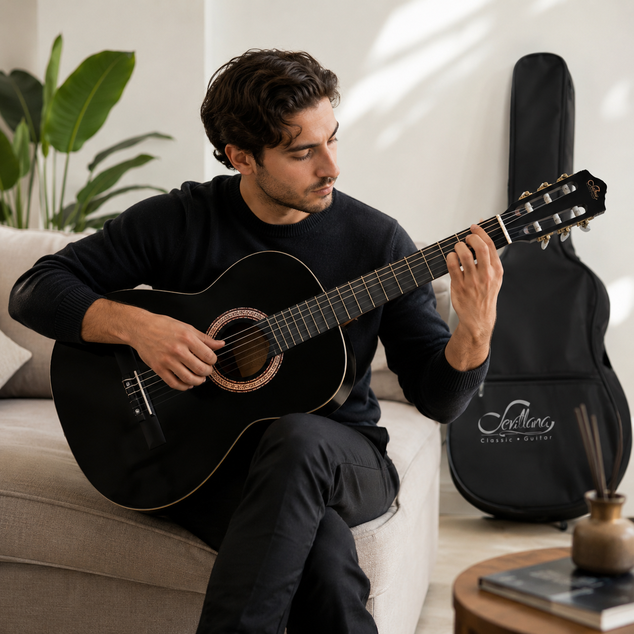 Guitarra Clásica Sevillana 39” Negro con Alma + Funda 8448