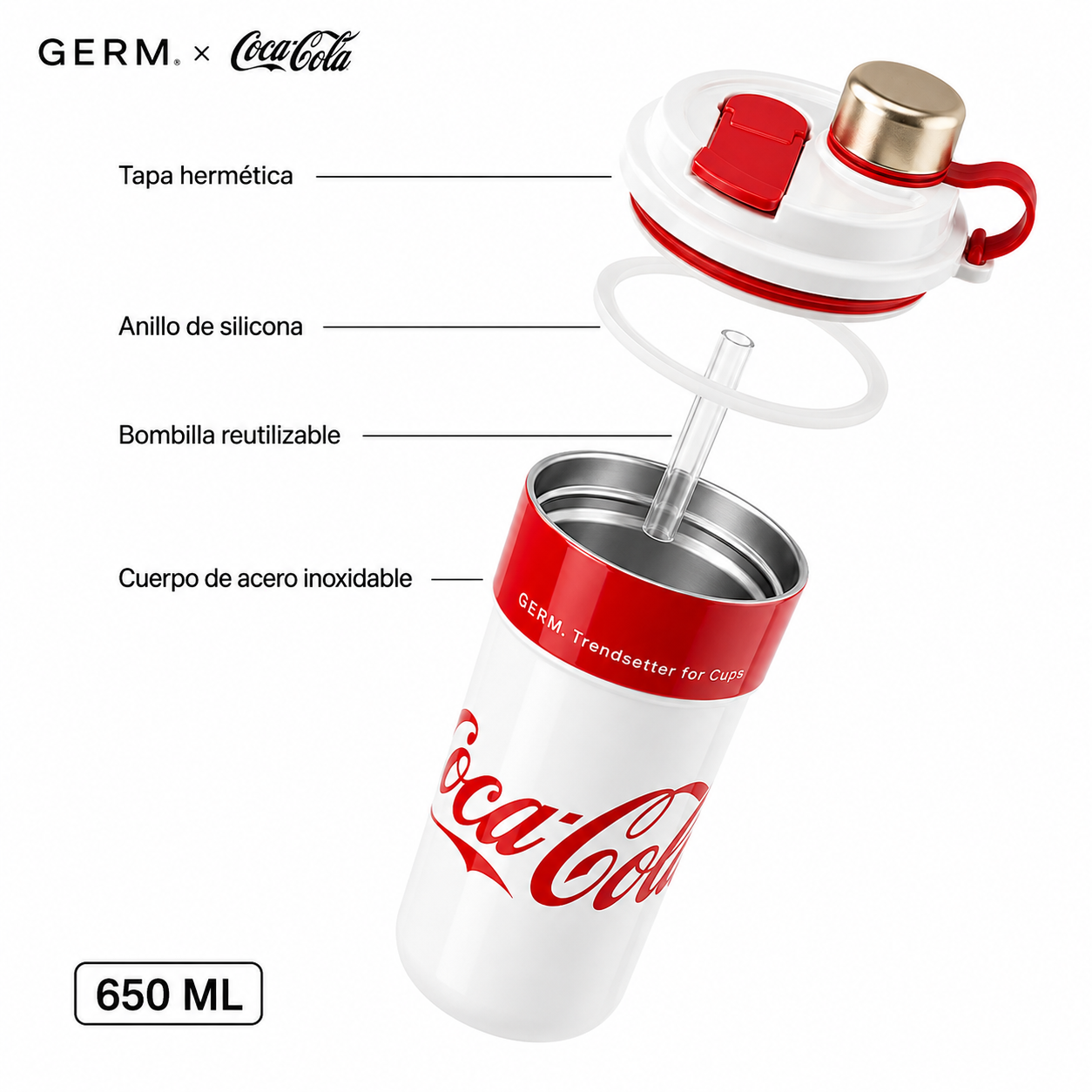 Vaso Térmico MUG Germ Coca-Cola Acero Inoxidable 650ML White