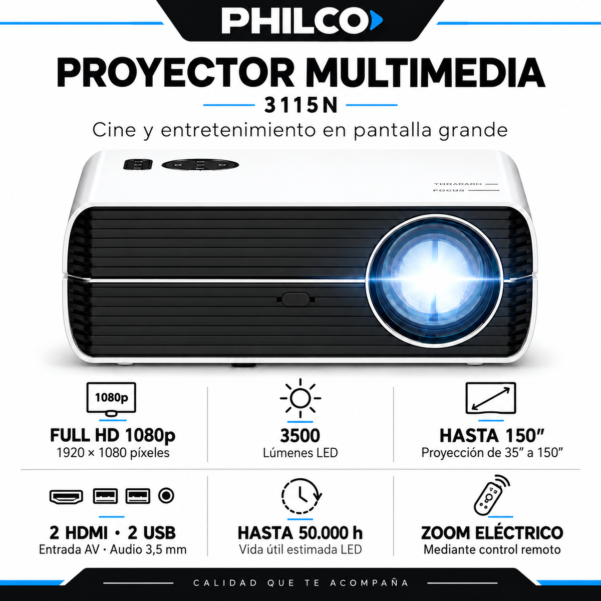 Proyector Full HD 1920*1080p 3500 Lumenes LED con HDMI / USB
