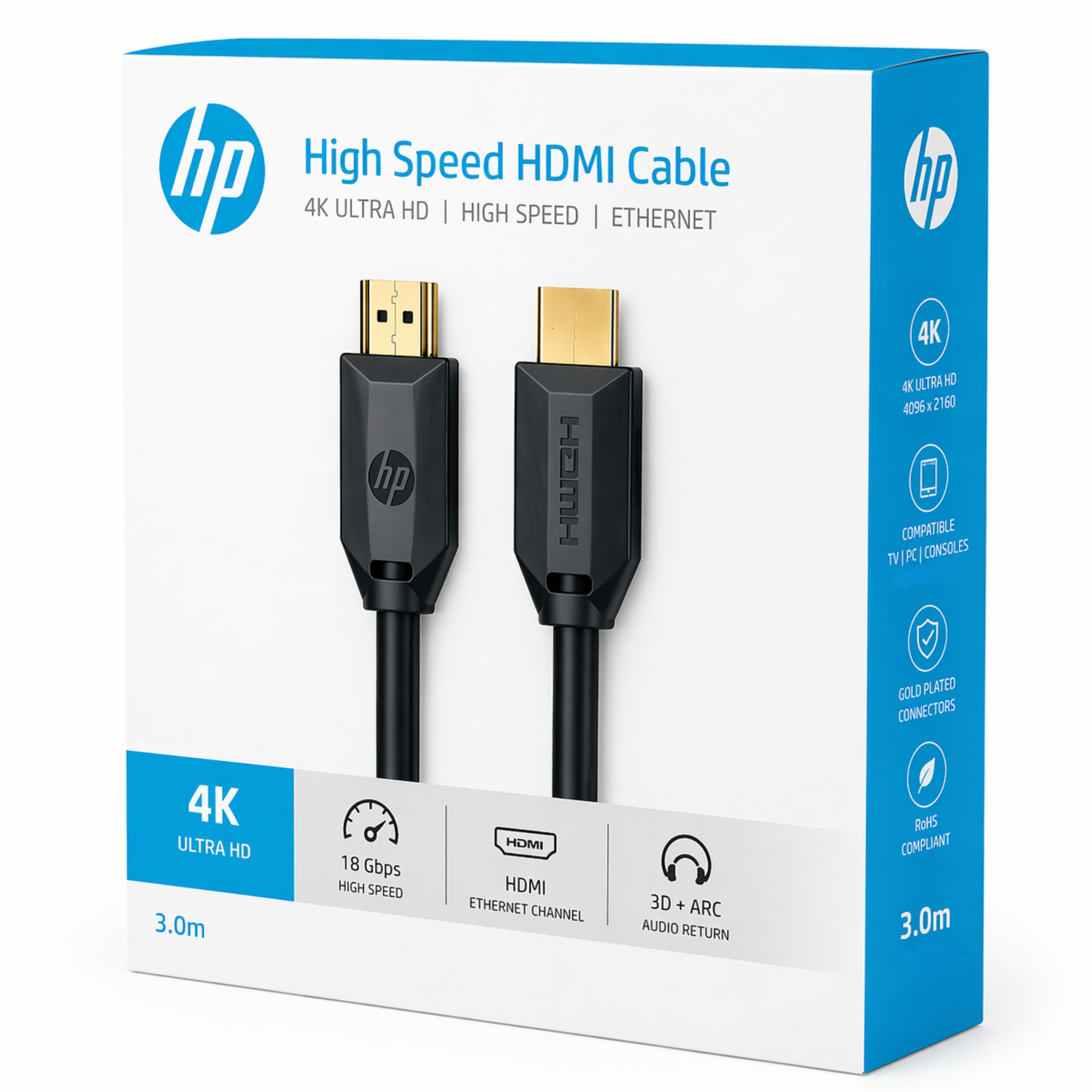 Cable HDMI 2.0 HP 4K High Speed 18 Gbps 3 Metros DHC-H001