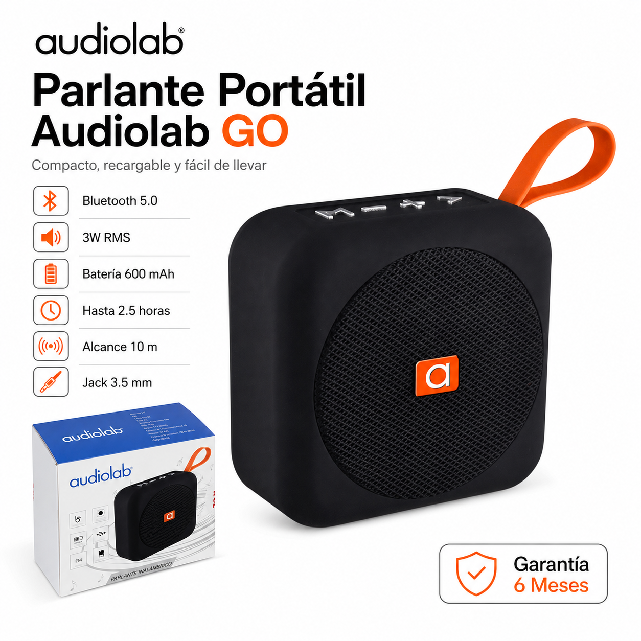 Parlante Portatil Audiolab GO Bluetooth 5.0 Recargable Black