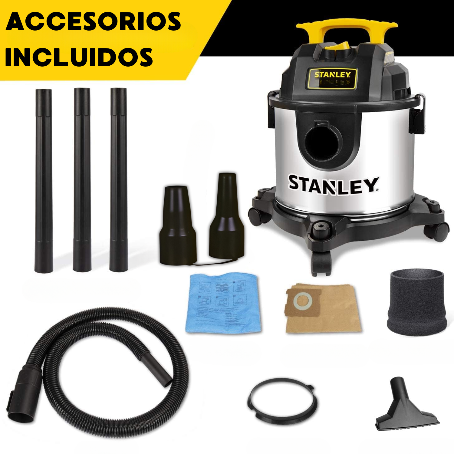 Aspiradora y Sopladora Stanley Inox 15LT 1300W Seco y Húmedo