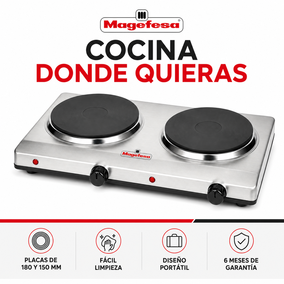 Cocina Encimera Eléctrica Magefesa MGF8022 Dinamic Inox Dual