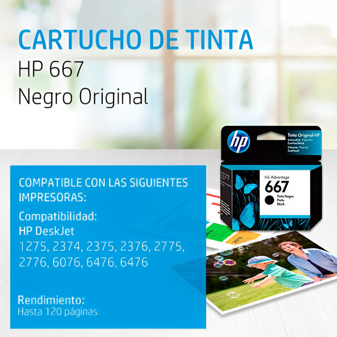 Tinta HP 667 Negra Cartridge Original 3YM79AL 2 ML Black