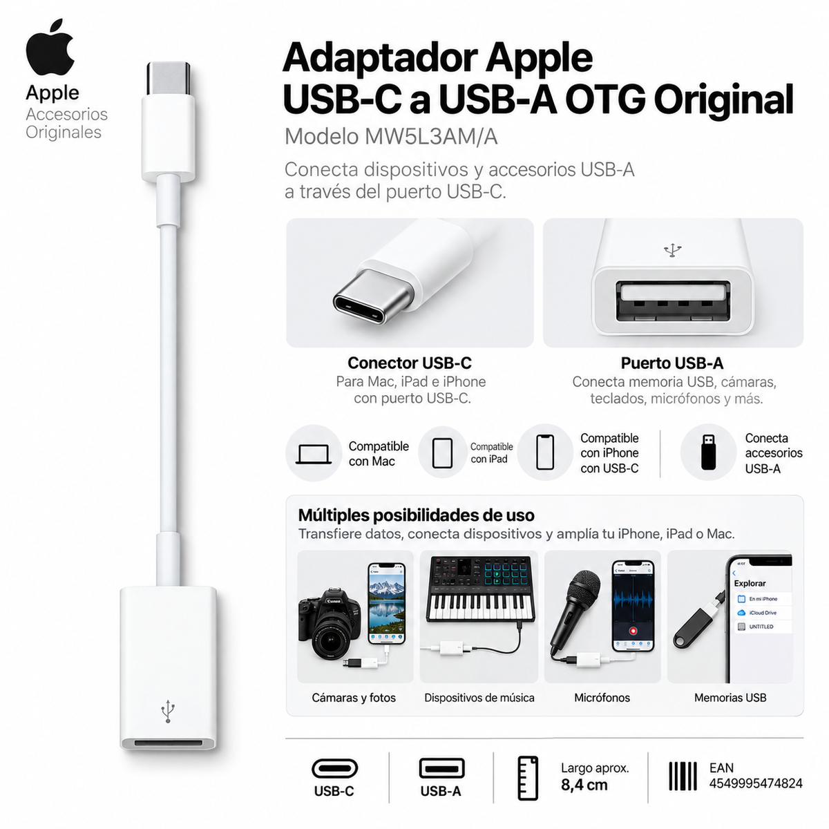 Adaptador Apple USB-C a USB-A OTG Original