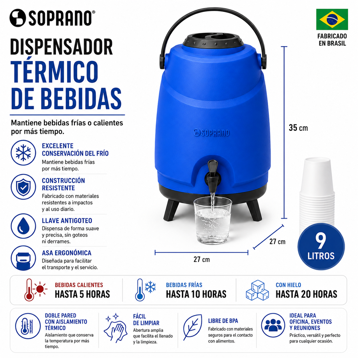 Maxi Termo 9LT Soprano Blue Alta Eficiencia Water Cold & Hot
