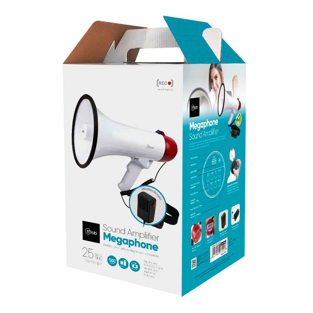 Megáfono Amplificador 25W Recargable +Micrófono de Mano 500m
