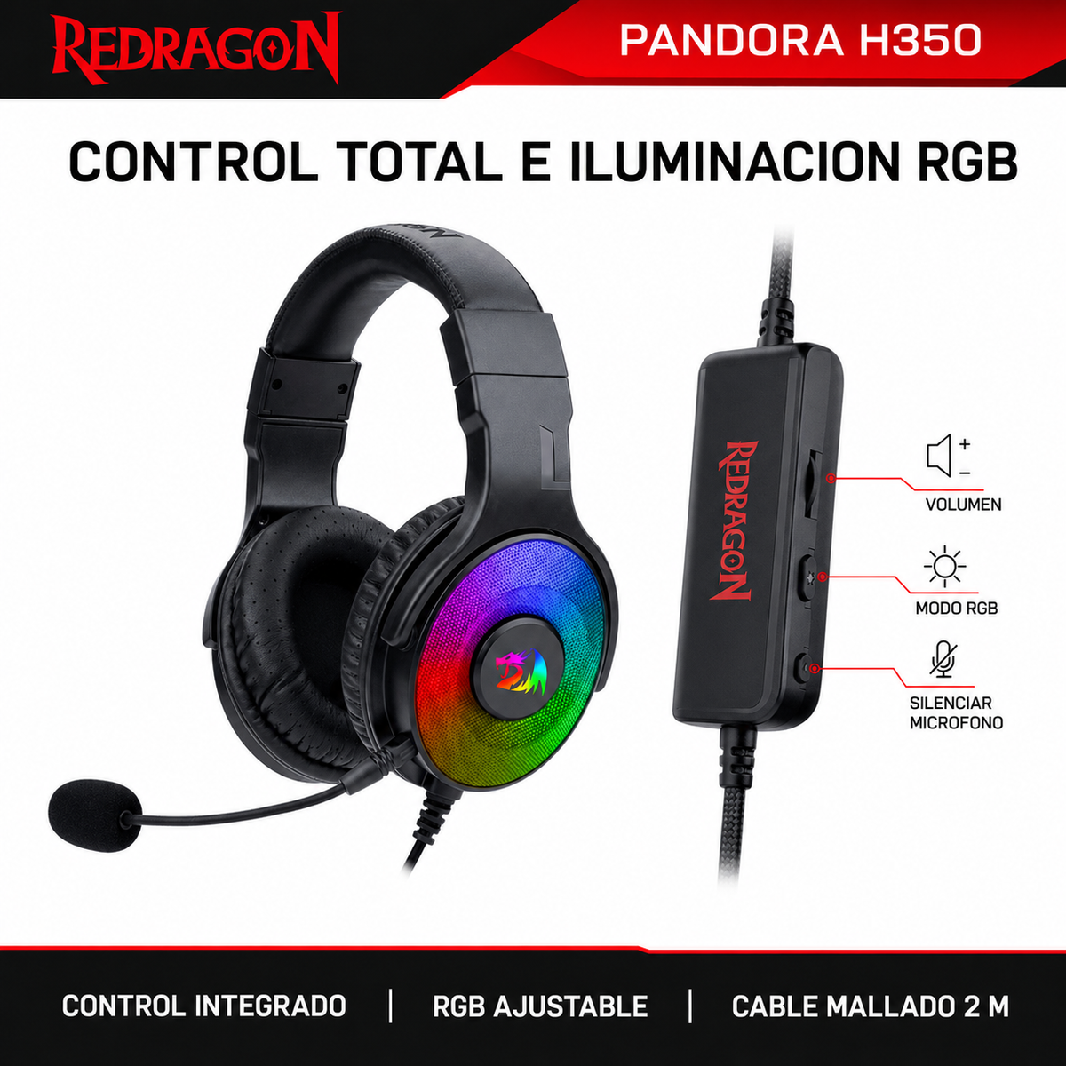 Audifonos USB Redragon Pandora Audio 7.1 Envolvente Multiplataformas