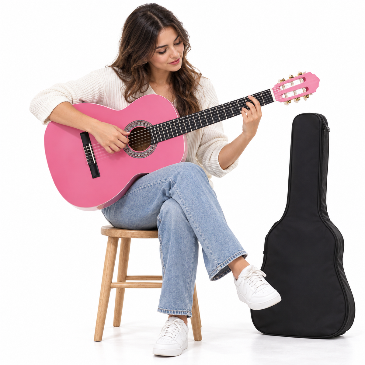 Guitarra Clásica Sevillana Rosada 39” Con Alma y Funda 8451