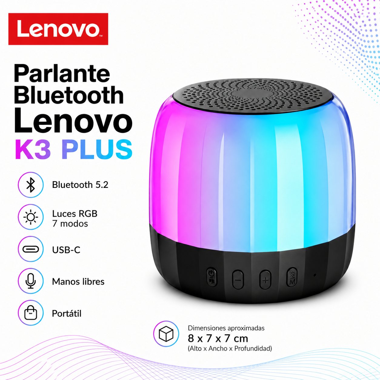 Parlante Portátil Bluetooth Lenovo K3 PLUS  FULL RGB USB-C