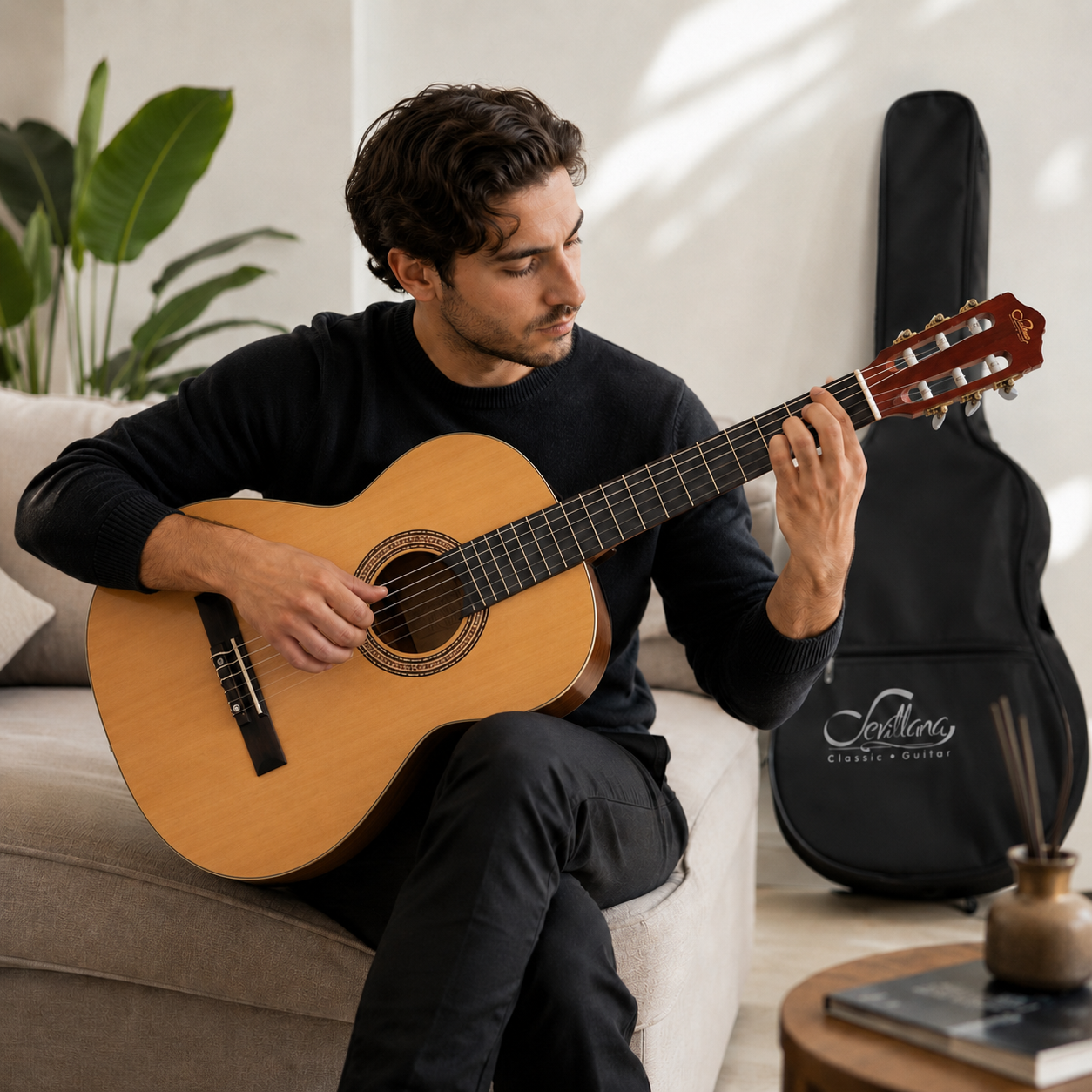 Guitarra Clásica Sevillana 39” Natural con Alma + Funda 8446