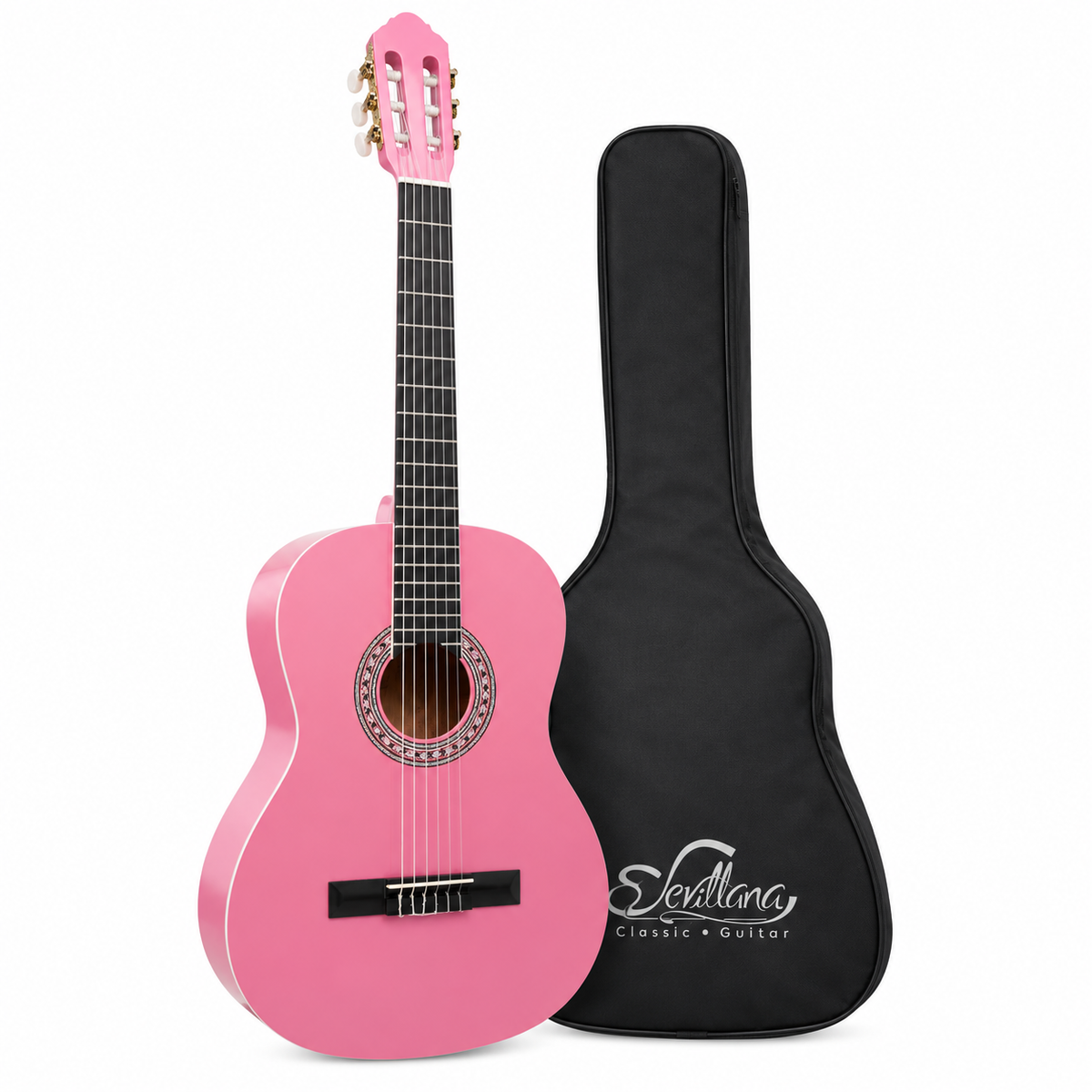 Guitarra Clásica Sevillana Rosada 39” Con Alma y Funda 8451