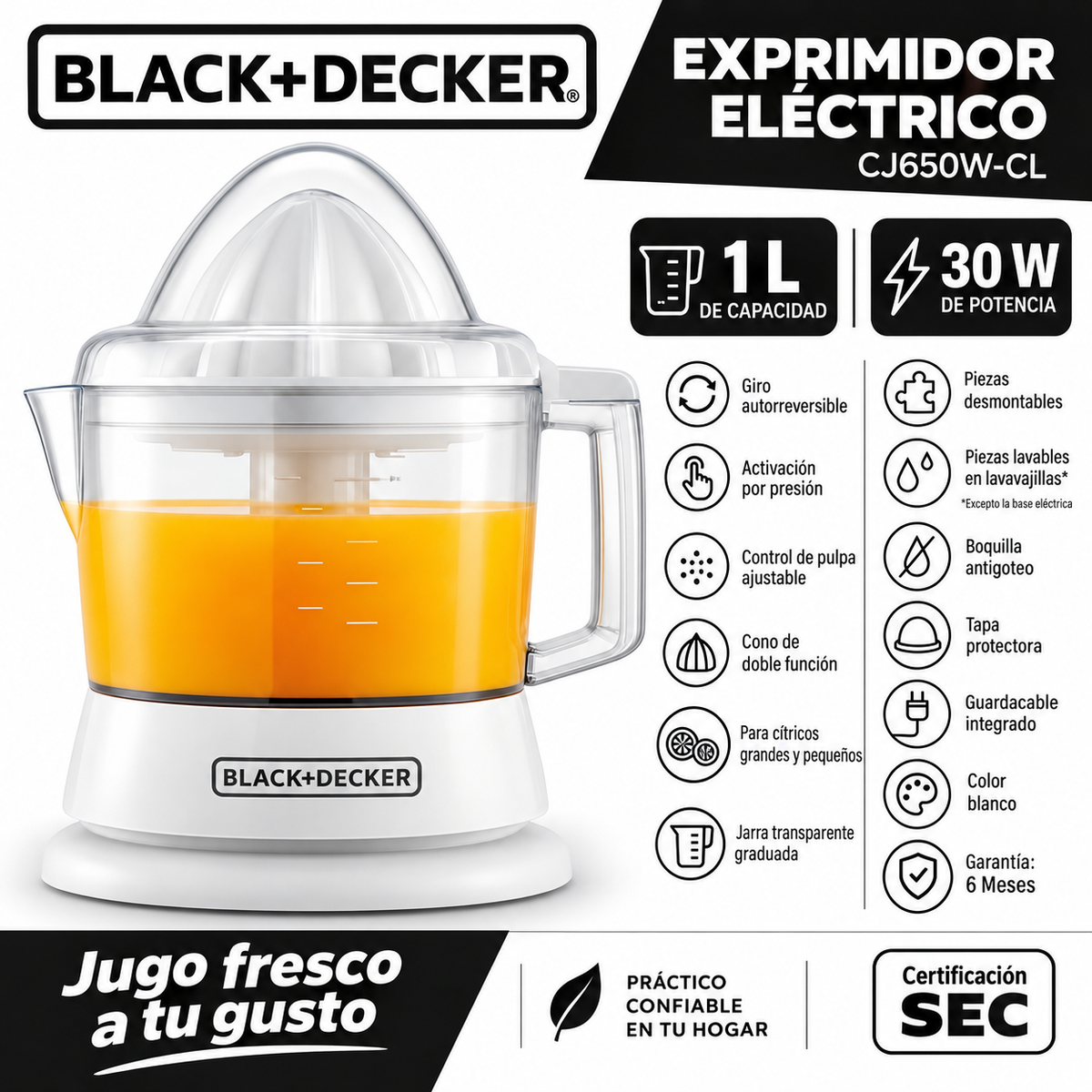 Exprimidor Eléctrico Multiuso Black + Decker 1LT CJ650W-CL