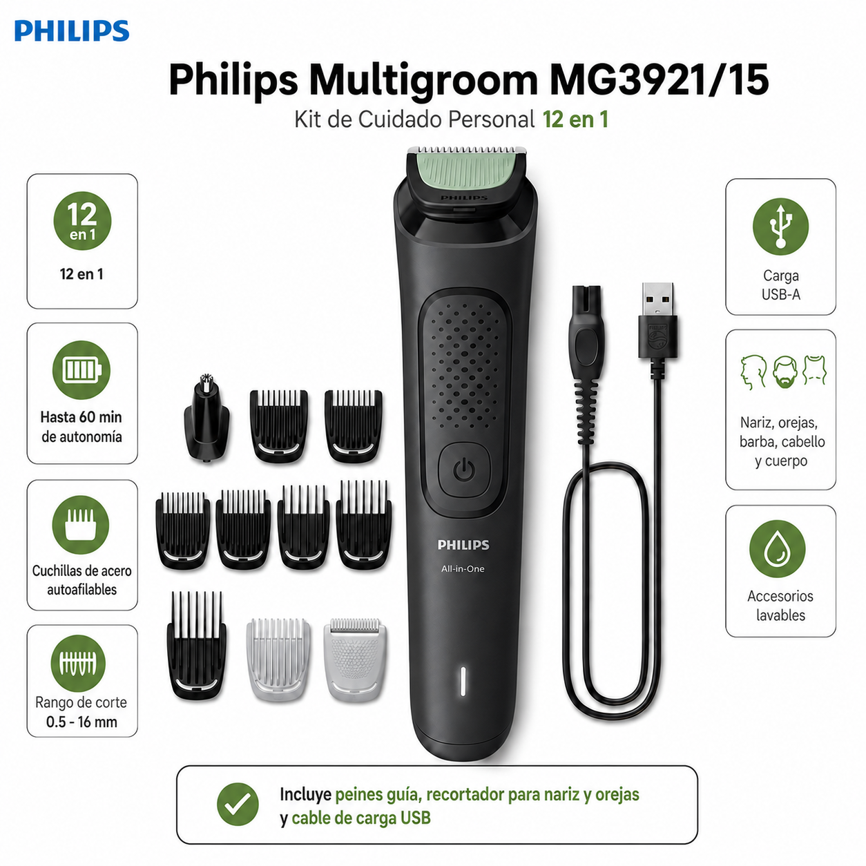 Kit de Cuidado personal para Barba y Cabello Philips Multigroom