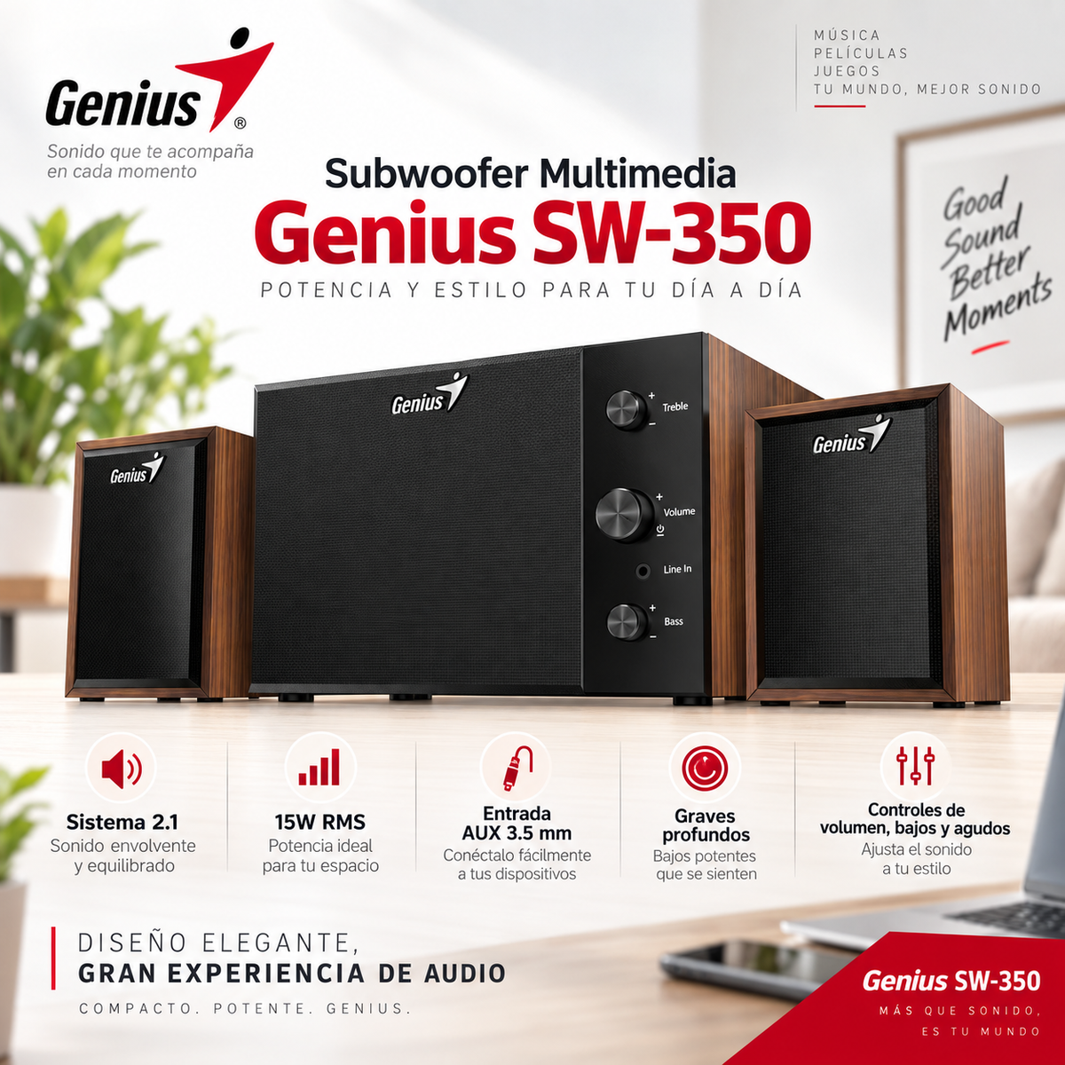Subwoofer Multimedia Audio Stereo 2.1  Aux IN 3.5mm SW-350