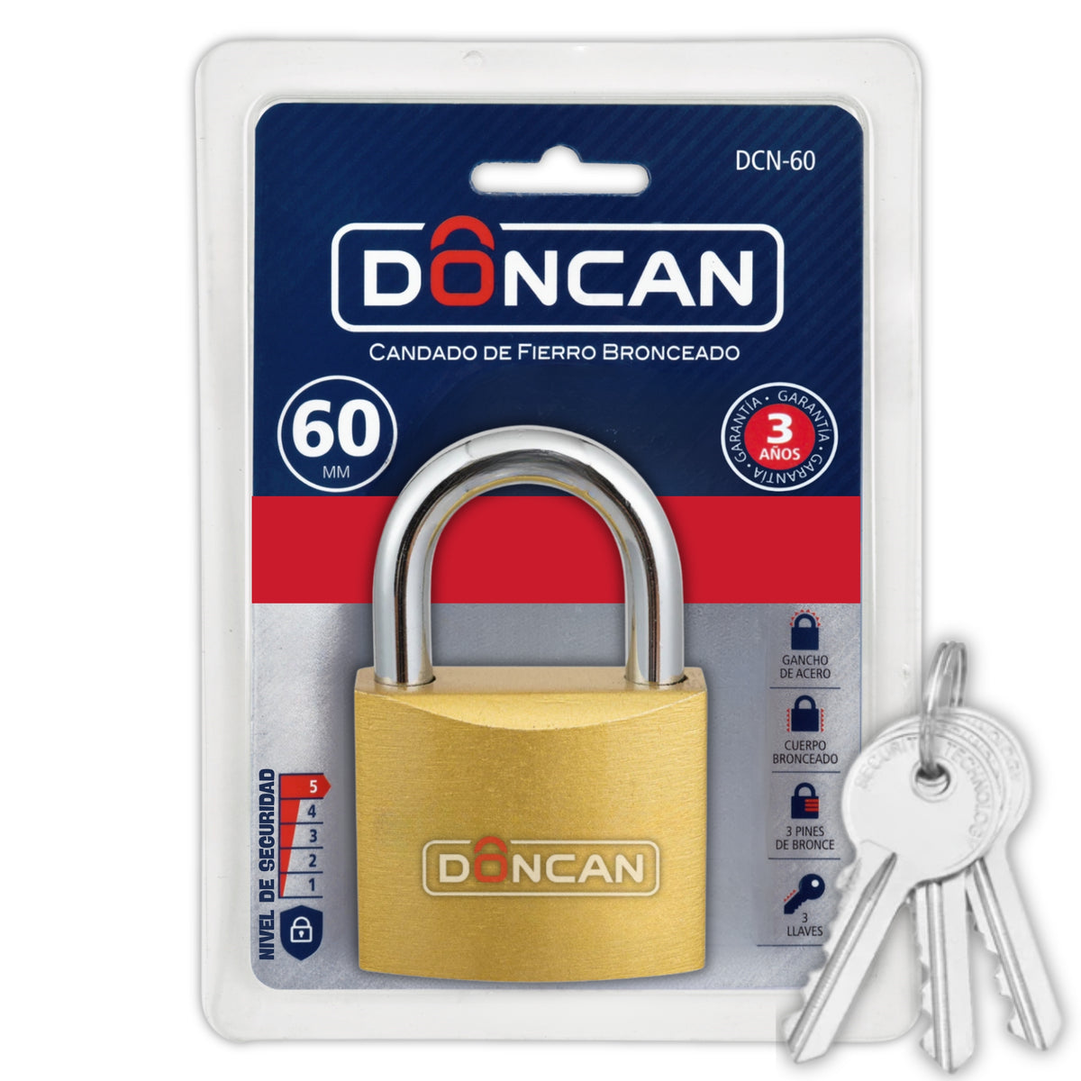 Pack de 3 Candados de 60mm Doncan de Acero Bronceado DCN-60