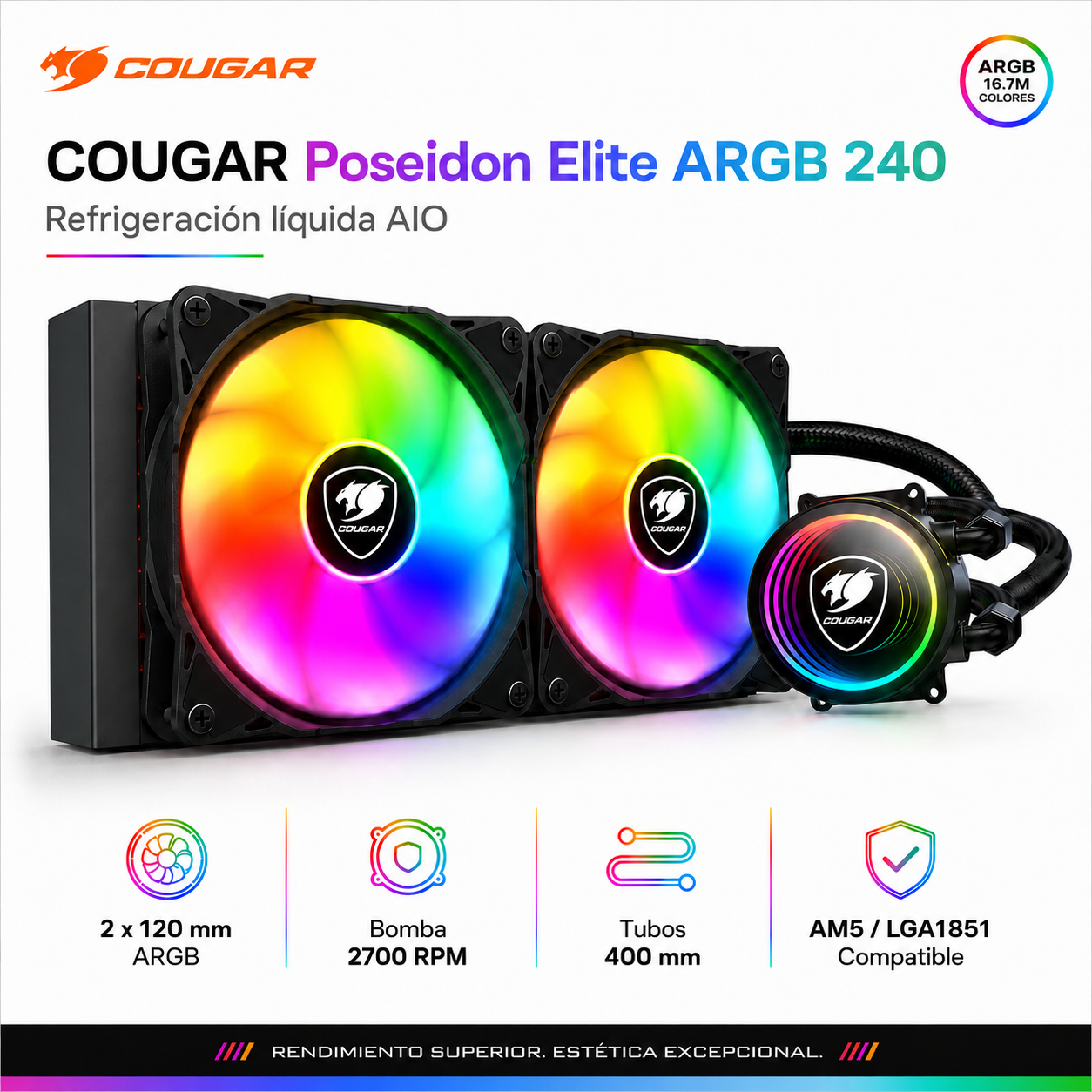 Refrigeración Líquida Cougar 240 Full ARGB Multiplataformas