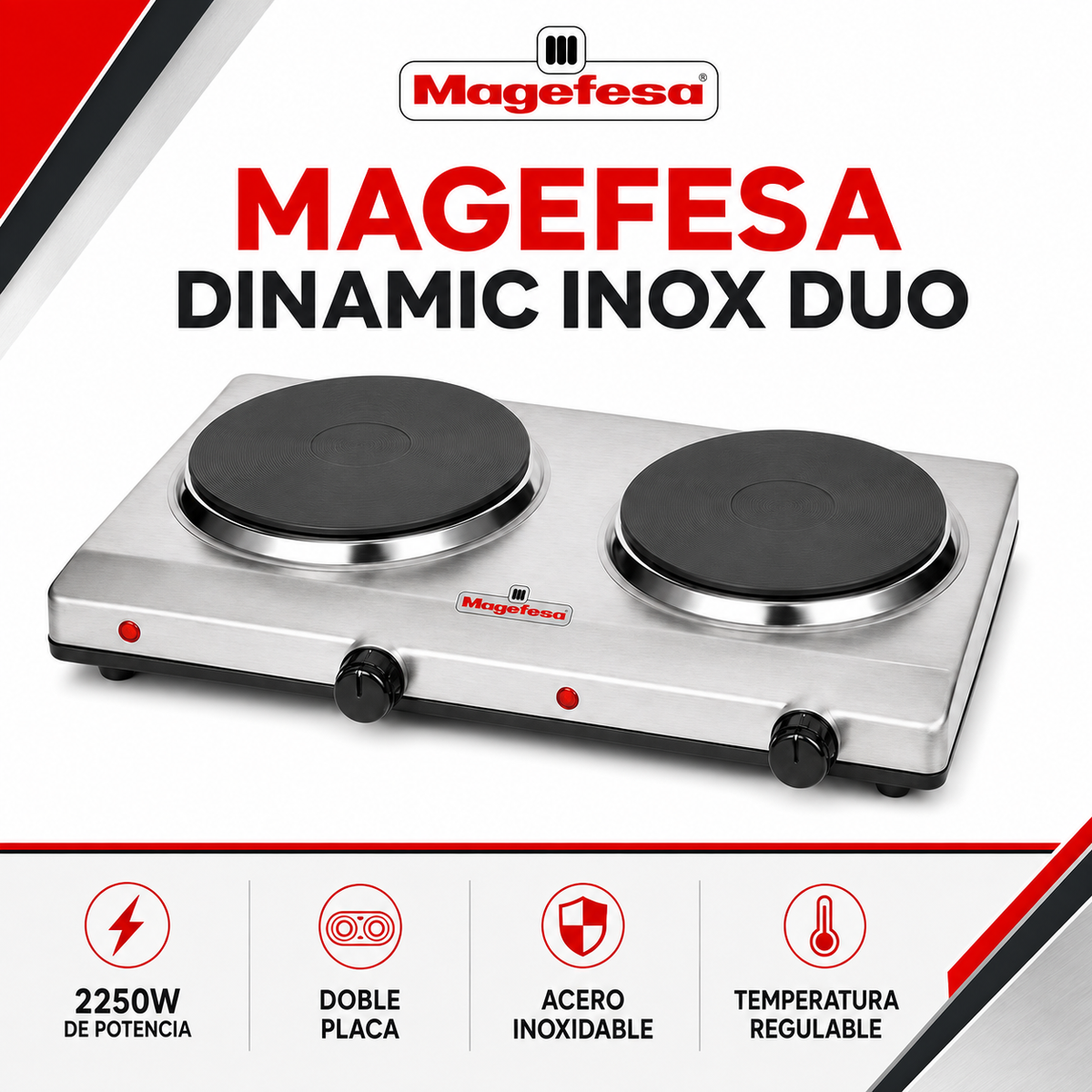 Cocina Encimera Eléctrica Magefesa MGF8022 Dinamic Inox Dual