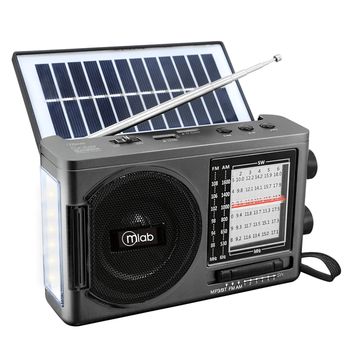 Radio Solar Recargable AM FM/ SW/ TF/ USB/ BT Retro Sunshine