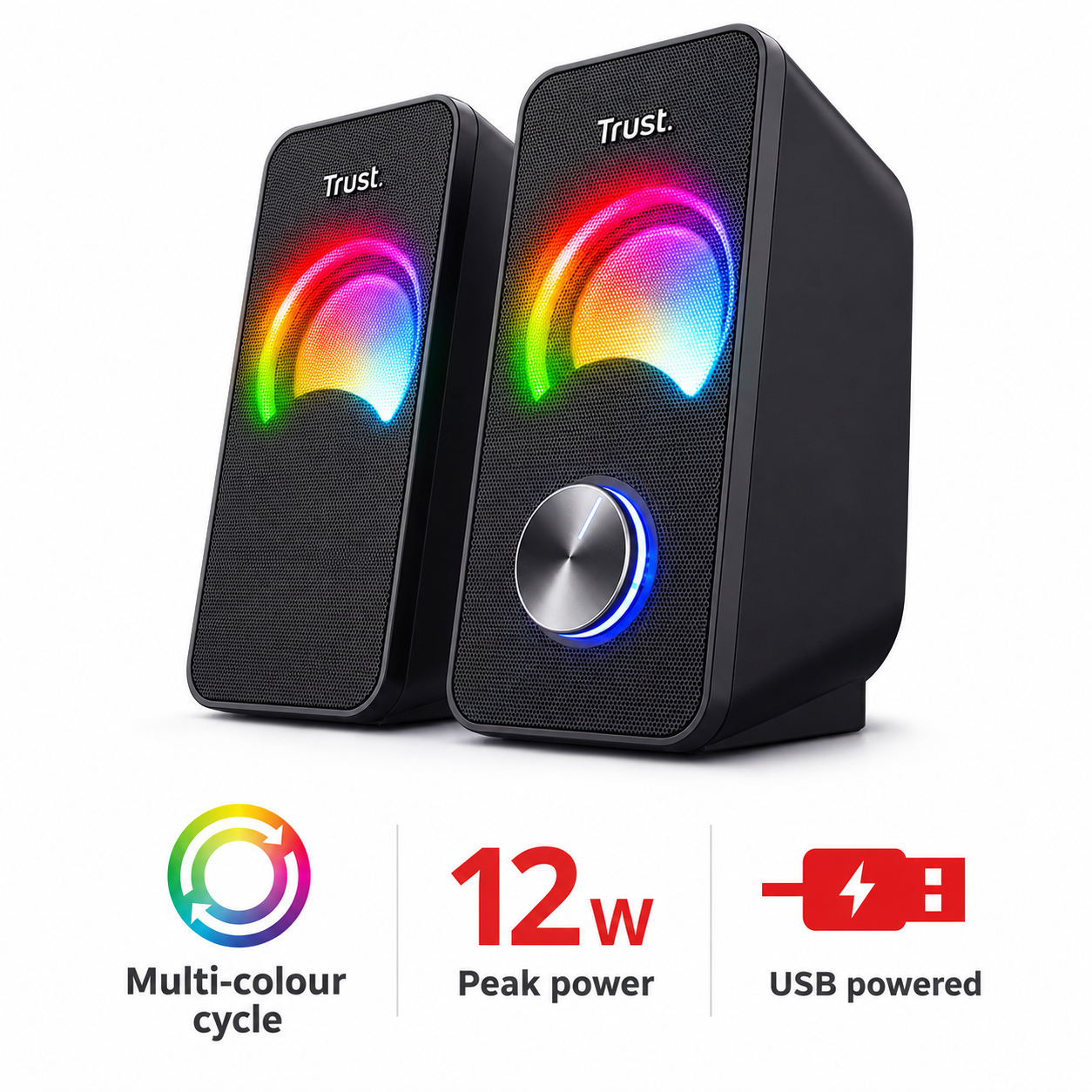 Parlantes USB con Luces RGB de 12W de Escritorio Trust Arys