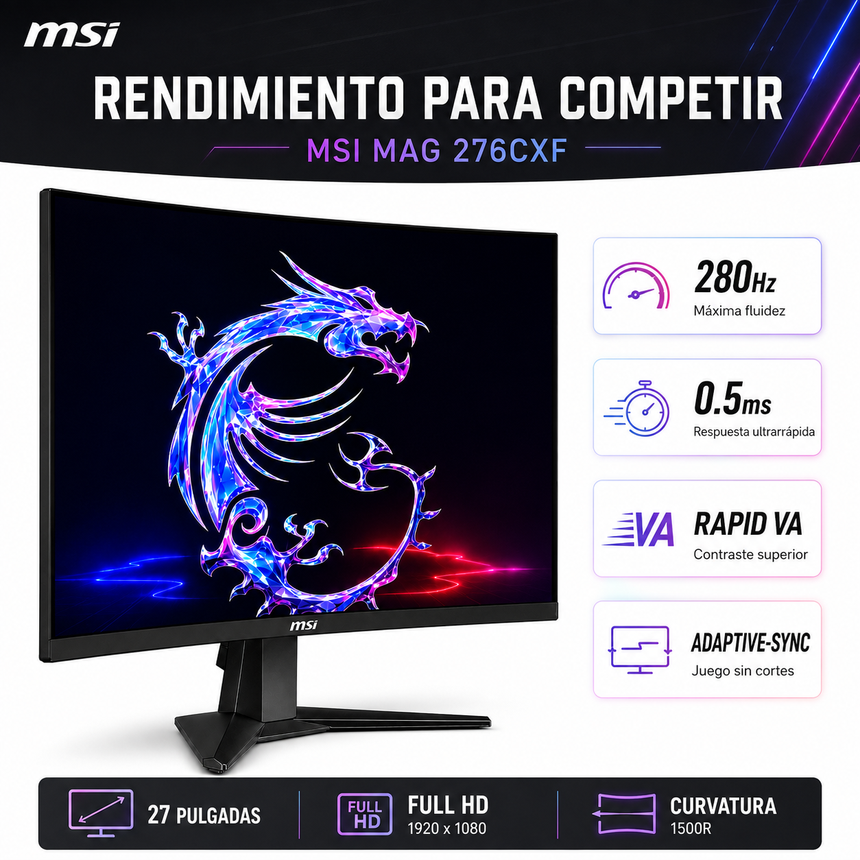 Monitor Gamer MSI 27" Full HD 280HZ+ HDR Ultra Flat IPS 1ms