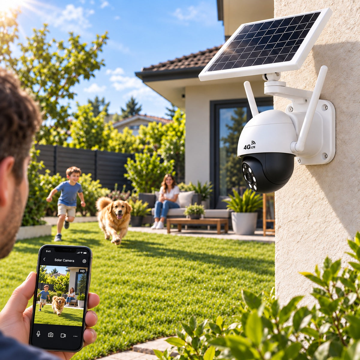 Cámara de Seguridad Solar Autónoma Robótica PTZ IP-4GLTE FHD