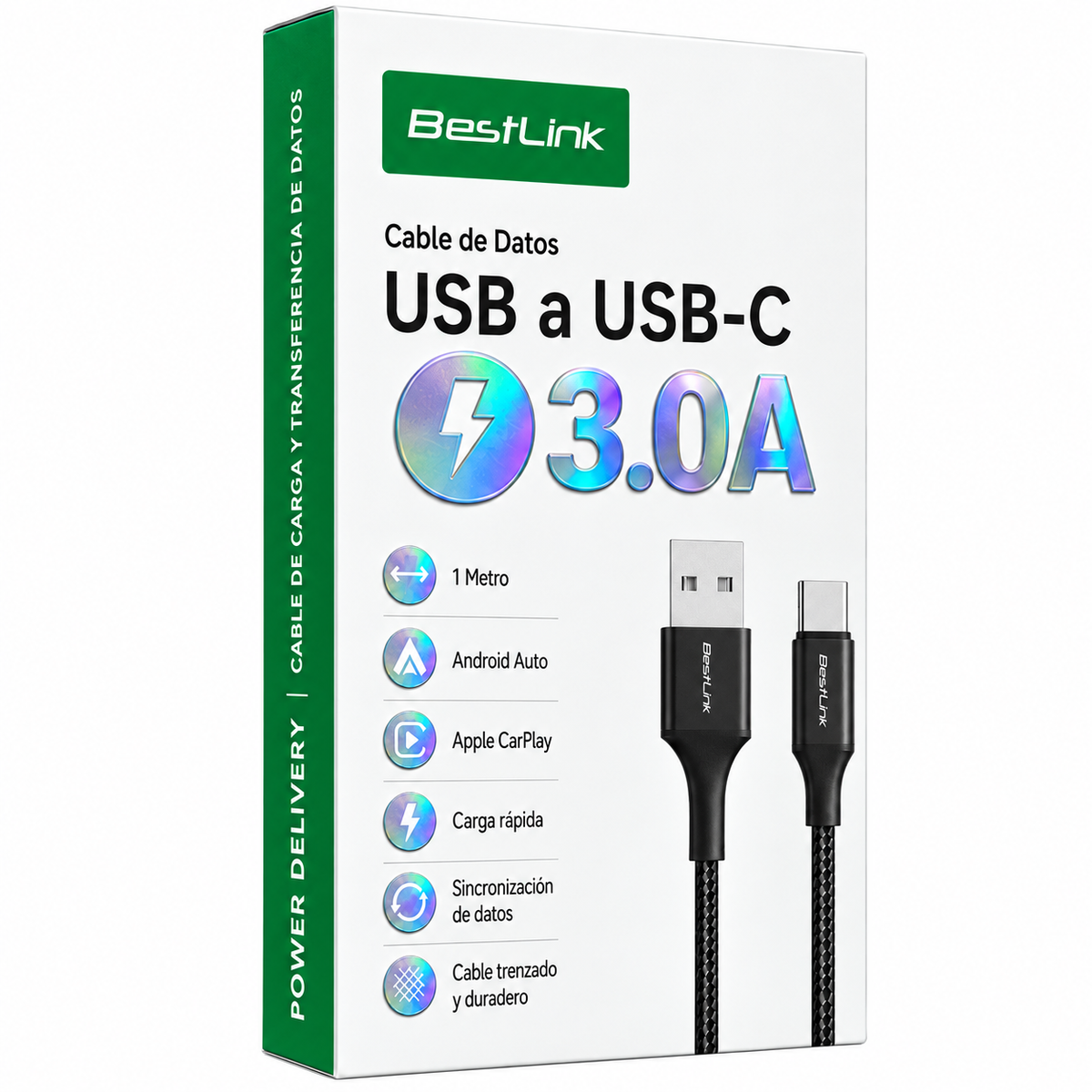 Cable de Datos USB a USB-C 1MT para Android Auto y  CarPlay
