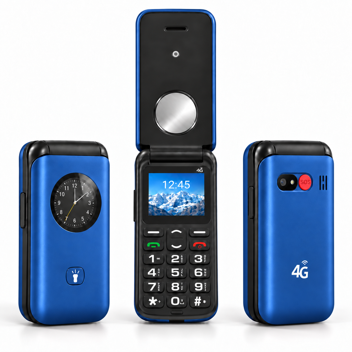 Celular Adulto Mayor 4G Tipo Almeja Liberado Botón SOS Azul