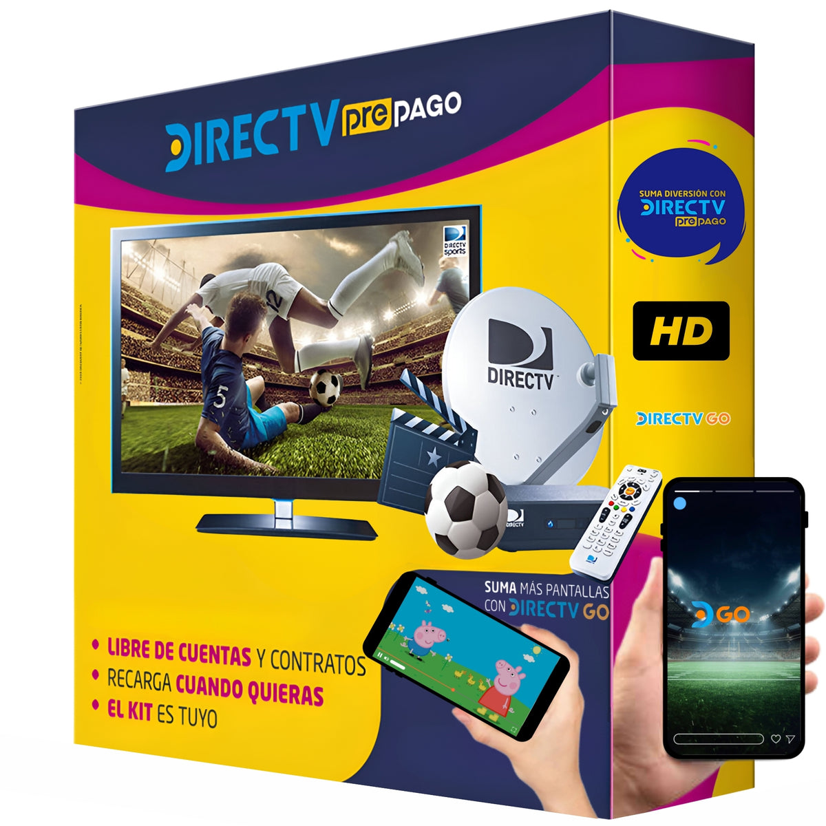Antena DirecTV Prepago Satelital HD Kit FULL + 2 Directv GO