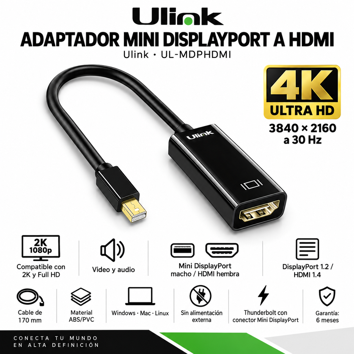 Adaptador Mini Displayport a HDMI  4K / 2K / FHD Thunderbolt