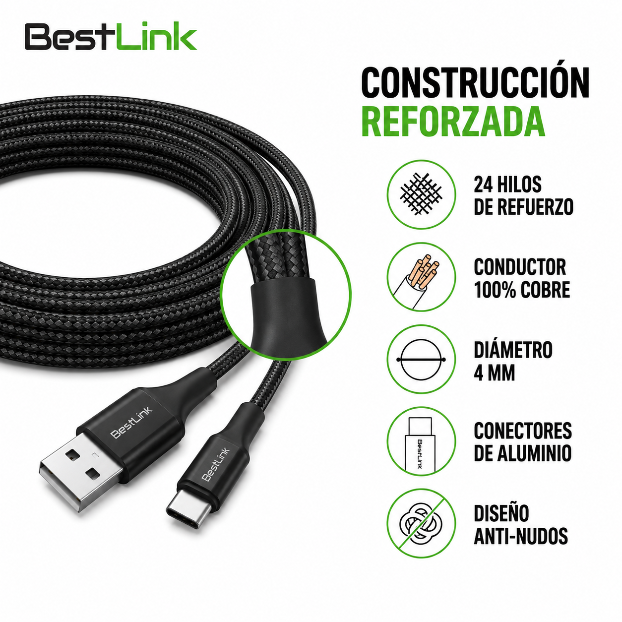 Cable de Datos USB a USB-C 1MT para Android Auto y  CarPlay