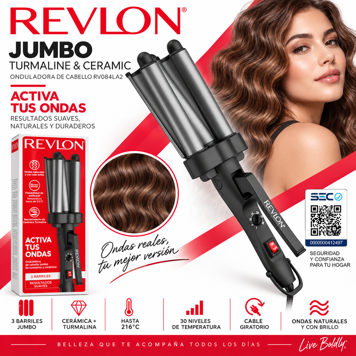 Ondulador de Cabello Revlon Jumbo Turmaline & Ceramic RV084L