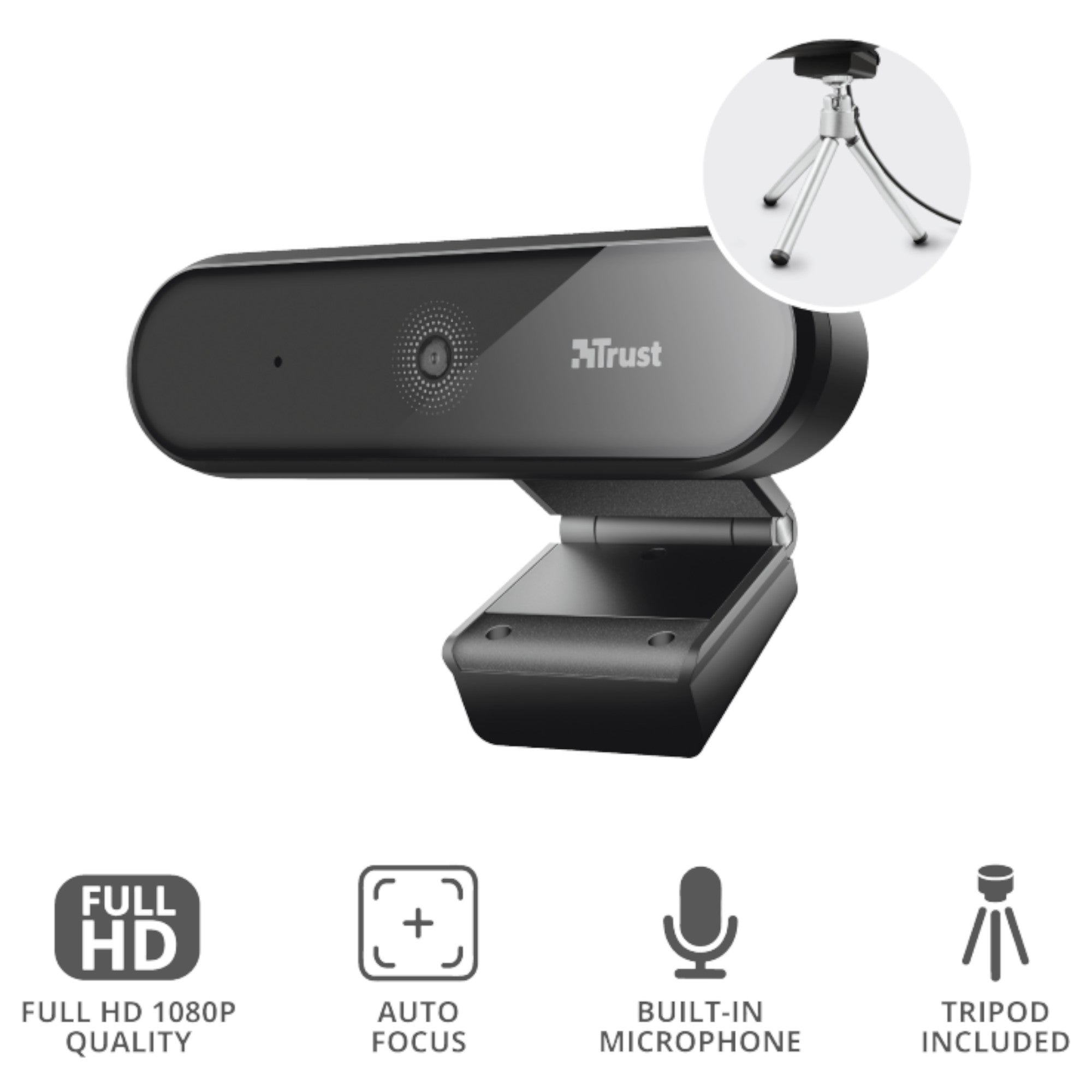 Webcam Profesional Full HD Trust Tyro con Mic y Auto Focus