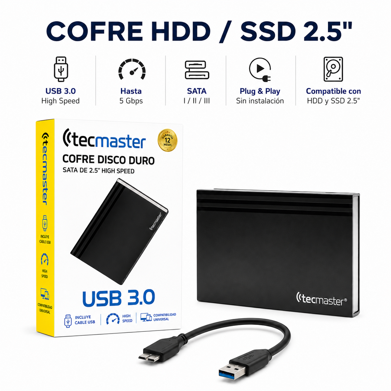 Cofre para Discos Duros y SSD de 2.5” USB 3.0 High Speed