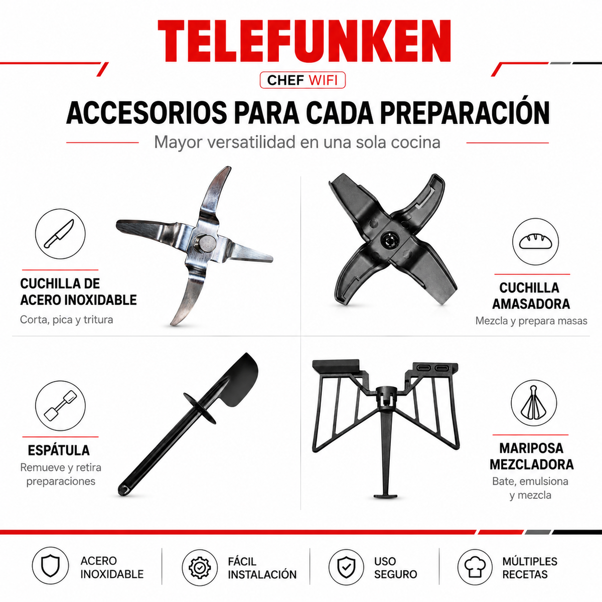 Robot de Cocina Touchscreen TELEFUNKEN CHEF WIFI 1300W 3.5L