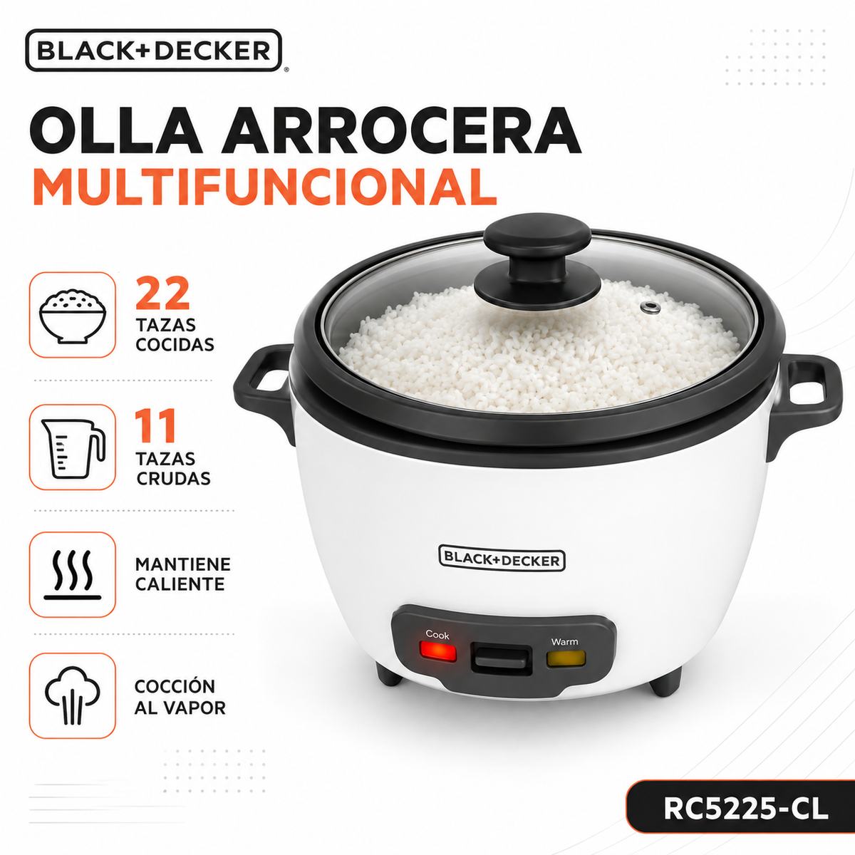 Olla Eléctrica Arrocera Multifuncional Black+Decker RC5225CL
