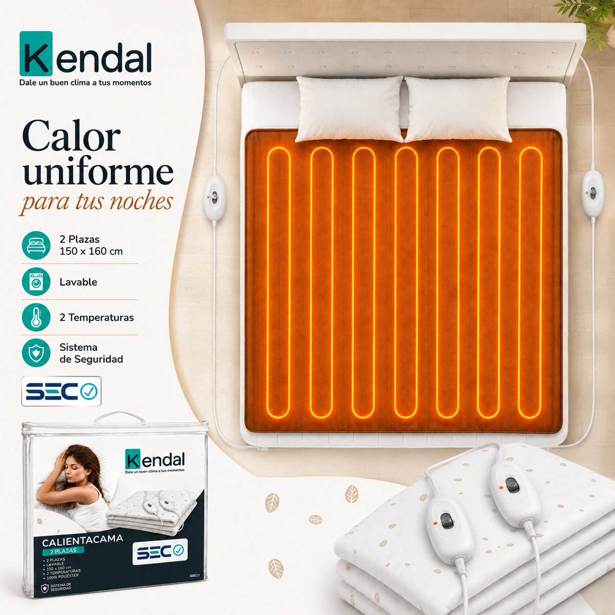 Calienta Camas Kendal 2 Plaza Lavable / 2 Temperaturas / SEC