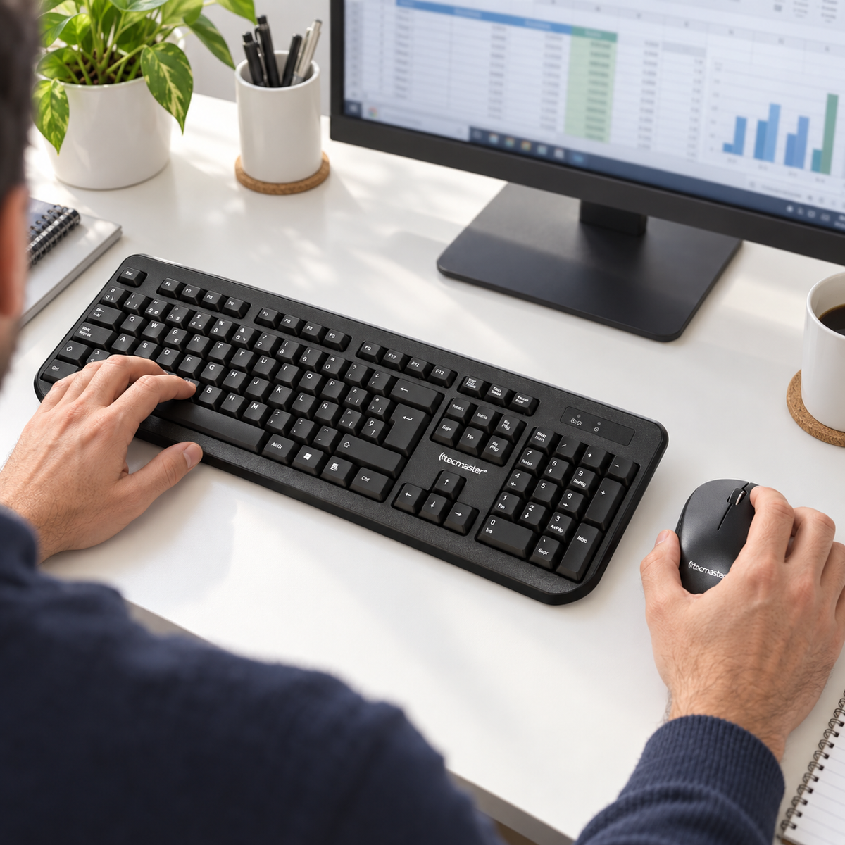 Kit Mouse y Teclado Inalambrico Tecmaster Black 3753