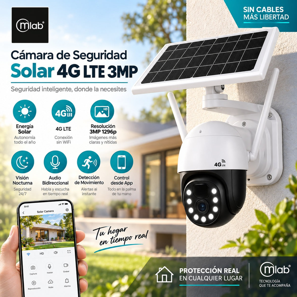 Cámara de Seguridad Solar Autónoma Robótica PTZ IP-4GLTE FHD
