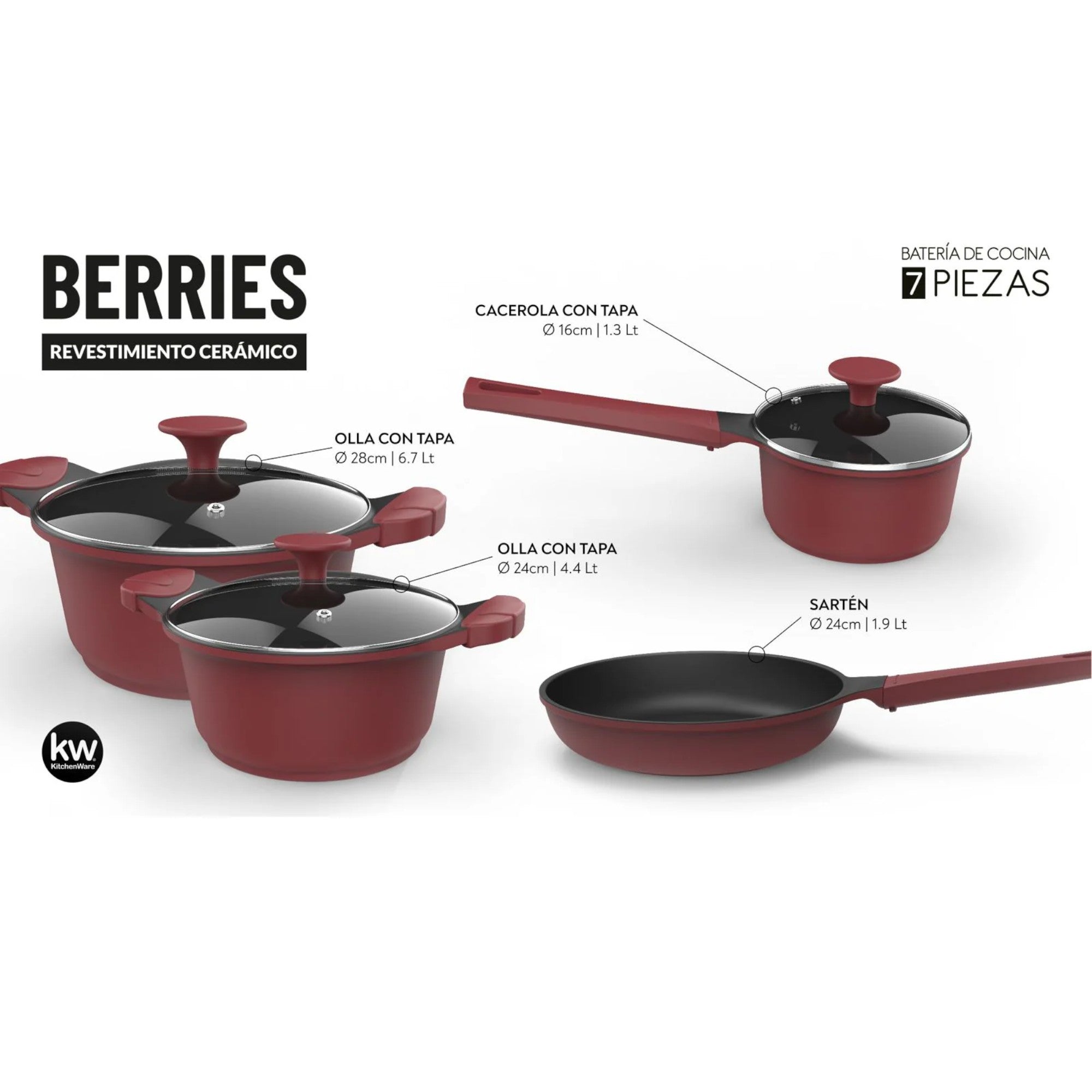 Pack Batería de Cocina Profesional KW Berries 7 Piezas Aluminio Fundido