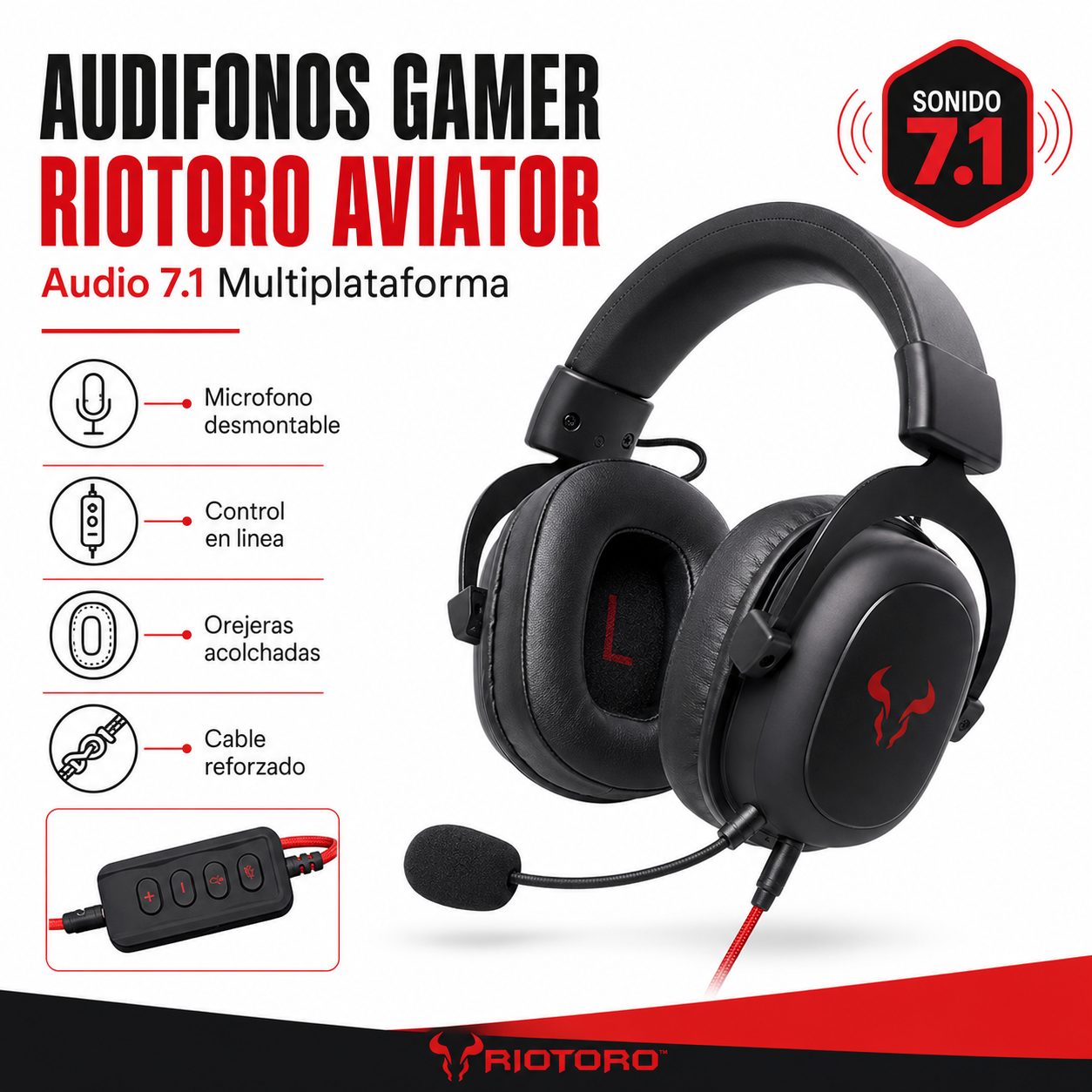 Audifonos Gamer Riotoro Aviator Multiplataforma Audio Pro 7.1